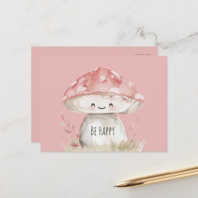 Carte Postale Champignon être heureux (Devant/Arrière en situation)