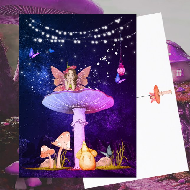 Carte Postale Champignon Fantastique Fée Magique Violet (Créateur téléchargé)