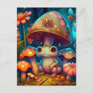Carte Postale Champignon grenouille mignon magique