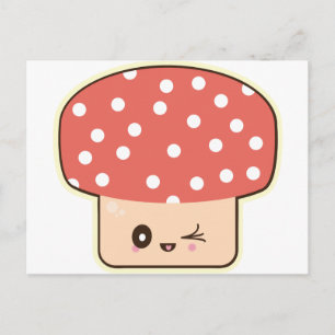Carte Postale Champignon Kawaii, adorable toadstool rouge blanc 