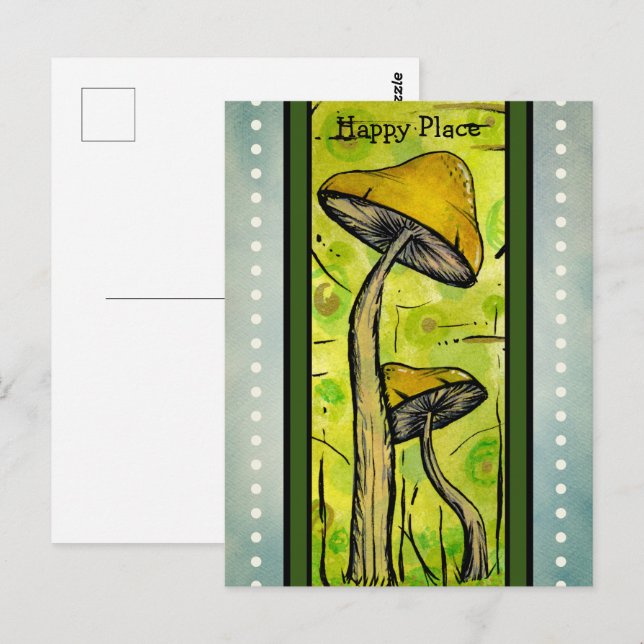 Carte Postale Champignons Abstraits À L'aquarelle.  (Devant / Derrière)