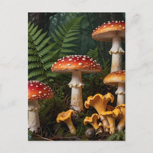 Carte Postale Champignons Amanite Tue-Mouches Forêt Botanique (Devant)