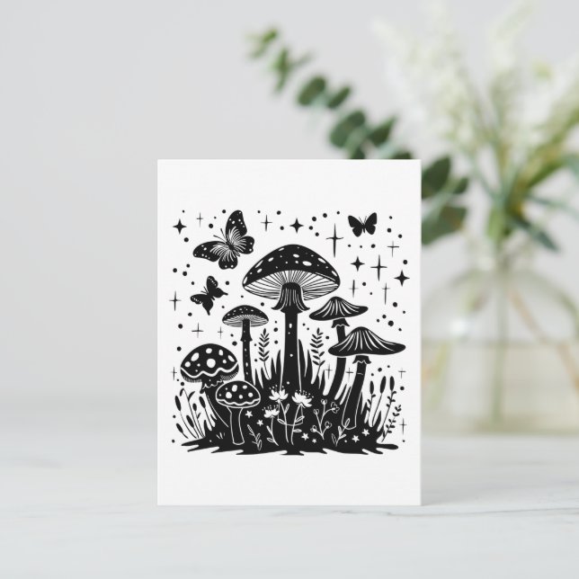 Carte Postale Champignons célestes Boho avec papillons et étoile (Debout devant)