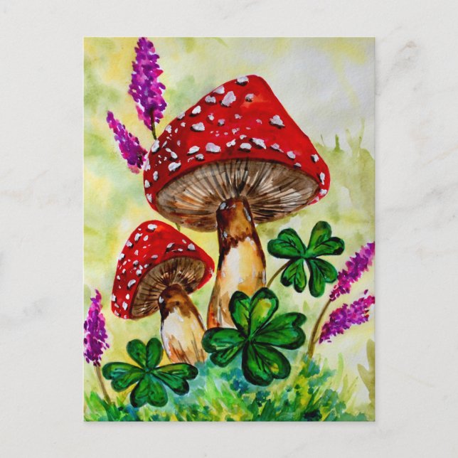 Carte Postale Champignons chanceux et lavande (Devant)