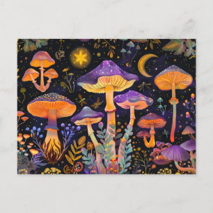 Carte Postale Champignons Imaginaires Violets Sous Flamme