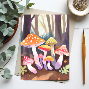 Carte Postale Champignons Mignons Forêt Aquarelle