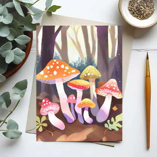 Carte Postale Champignons Mignons | Forêt Aquarelle