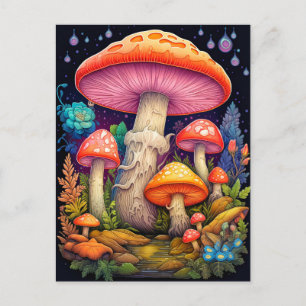 Carte Postale Champignons Psychédéliques Sauvages Après Minuit