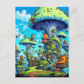 Carte Postale Champignons Sauvages Psychédéliques Colorés qui Ha