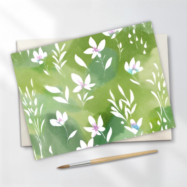 Carte Postale Champs de fleurs blanches | Élégante flore printan (Créateur téléchargé)