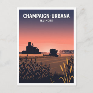 Carte Postale Champs de prairie de l'Illinois central à la récol