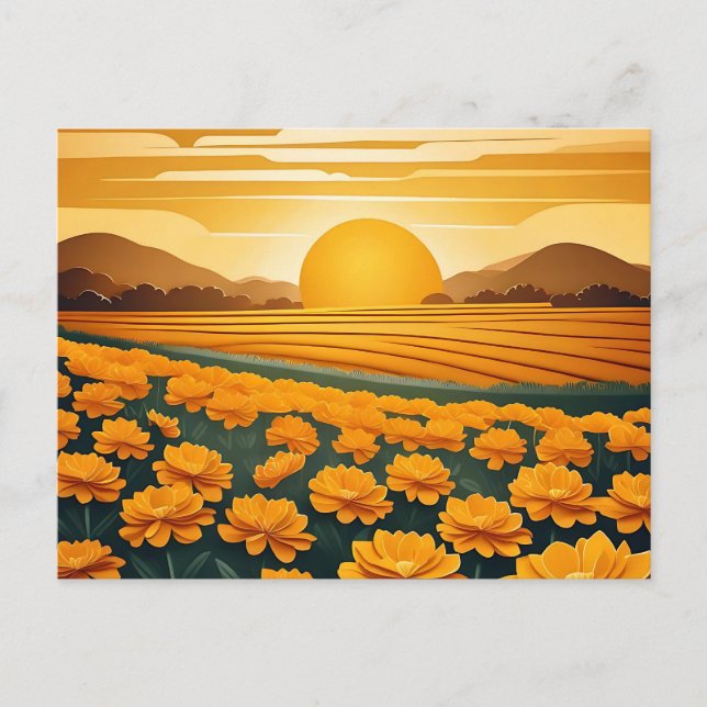 Carte Postale Champs d'or de Marigolds (Devant)