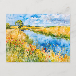 Carte Postale Champs dorés par la Havel Havelland Aquarelle