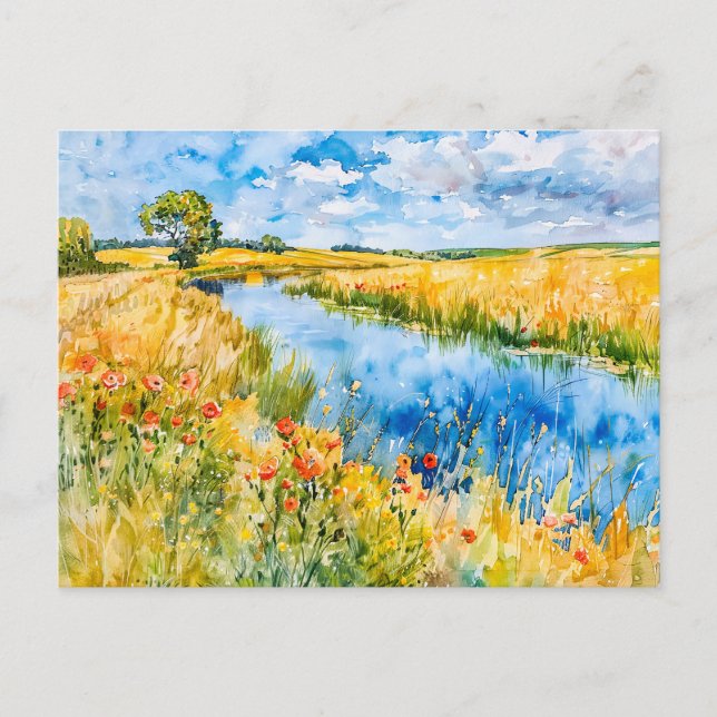 Carte Postale Champs dorés par la Havel Havelland Aquarelle  (Devant)