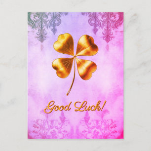 Carte postale Chance Trèfle à quatre feuilles Rose