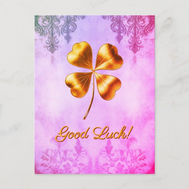 Carte postale Chance Trèfle à quatre feuilles Rose (Devant)