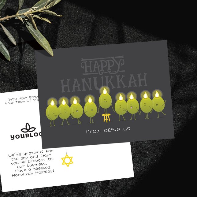Carte Postale Chandelier de Hanoukka Olives | Logo de la société (Créateur téléchargé)