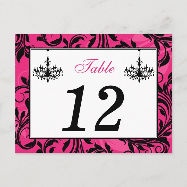 Carte Postale Chandeliers blancs roses, Scrolls Numéro de tablea (Devant)