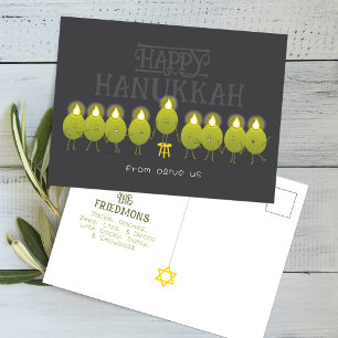 Carte Postale Chandeliers de Hanukkah Olives, Groupe Gris Foncé