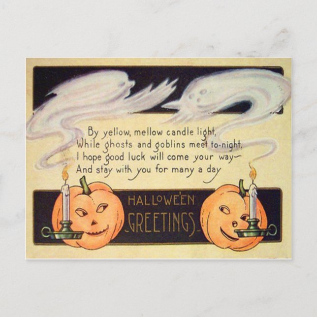 Carte Postale Chandelles Jack-o'-lantern fantôme Halloween Vinta (Devant)