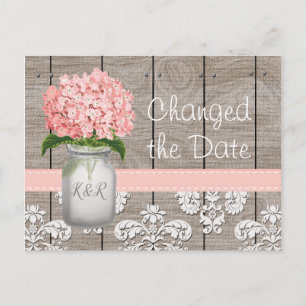 Carte Postale Changed Date Monogram rose Hydrangea Mason Jar