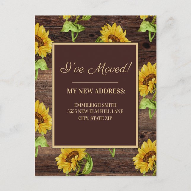 Carte Postale Changement d'adresse Tournesols Bois Rustique (Devant)