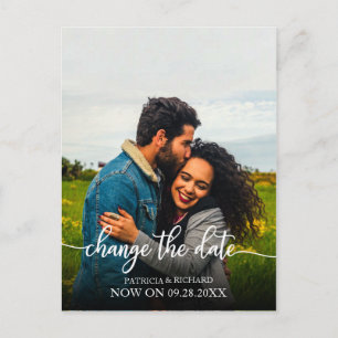 Carte Postale Changement de date de mariage reporté élégant scri