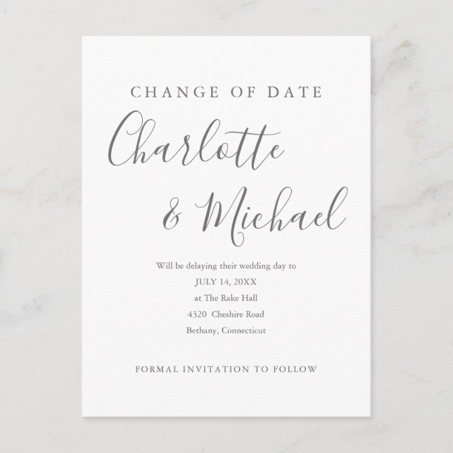 Carte Postale Changement de date de signature moderne reporté (Devant)