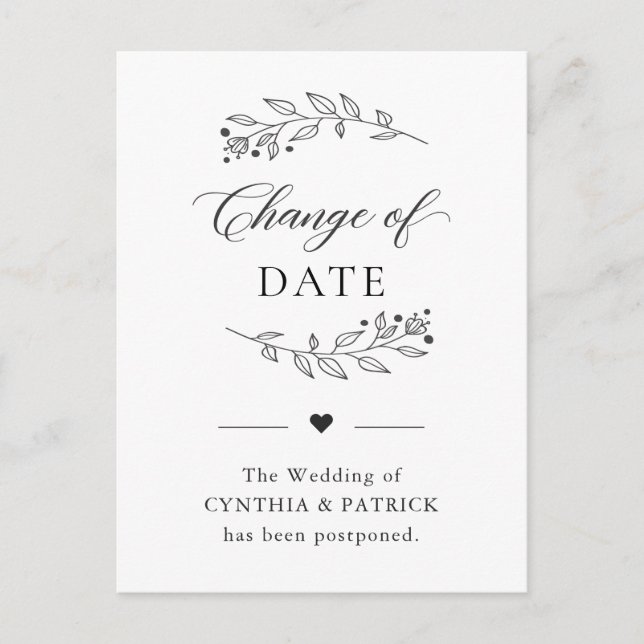 Carte Postale Changement de date reporté Élégant Simple Minimali (Devant)