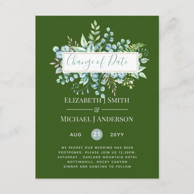 Carte Postale Changement de plan Date Greenery Eucalyptus Event (Devant)