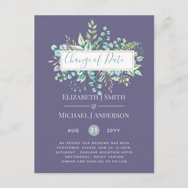 Carte Postale Changement de plan Date Greenery Eucalyptus Event (Devant)