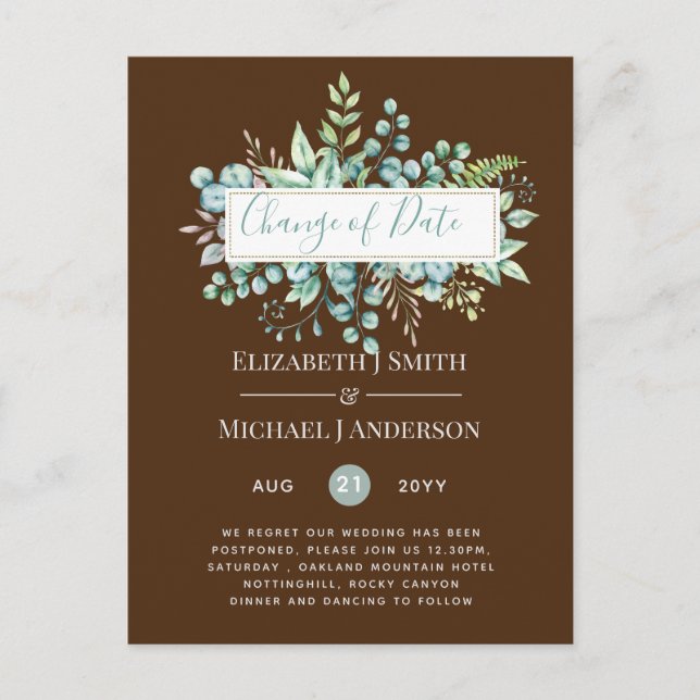 Carte Postale Changement de plan Date Greenery Eucalyptus Event (Devant)