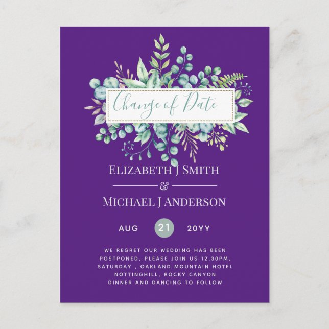 Carte Postale Changement de plan Date Greenery Eucalyptus Event (Devant)
