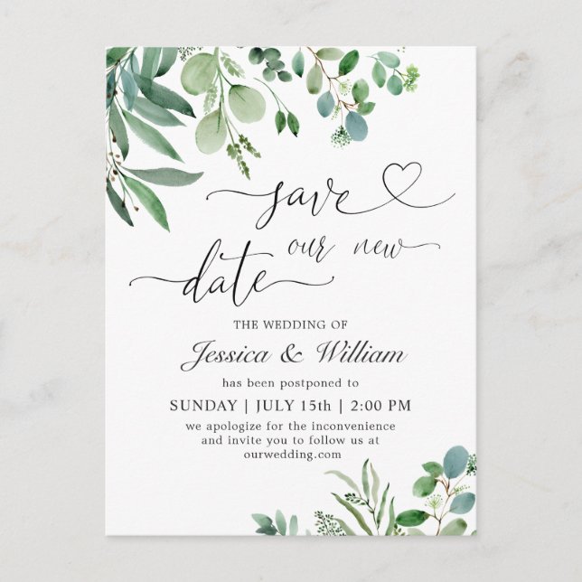 Carte Postale Changement de plan Elegant Eucalyptus Mariage (Devant)