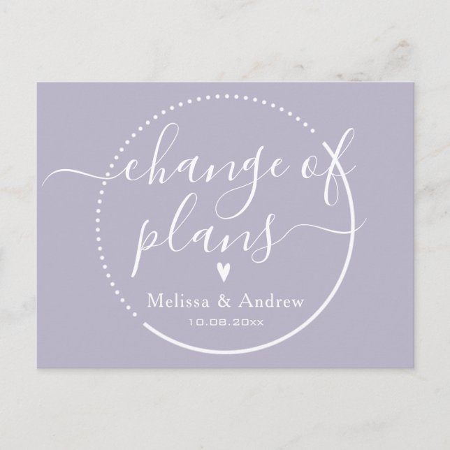 Carte Postale Changement de plan Elegant Lilac Mariage Report (Devant)