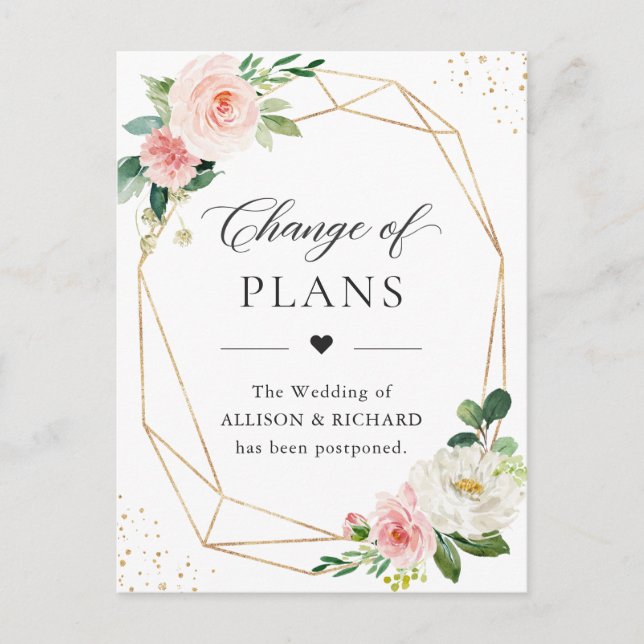 Carte Postale Changement de plans Gold Geometric Blush Floral ro (Devant)