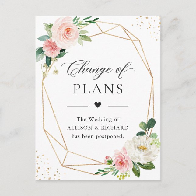 Carte Postale Changement de plans Gold Geometric Blush Rose Flor (Devant)