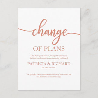 Carte Postale Changement De Plans Mariage Reporté Rose Gold