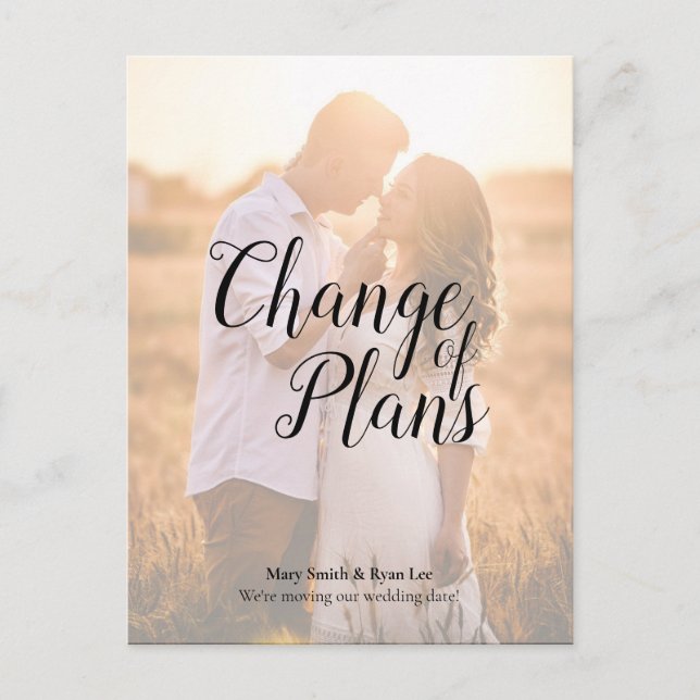 Carte Postale Changement de plans Report Mariage Élégant Chic (Devant)