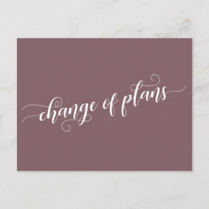 Carte Postale Changement Élégant Mauve de Plans Mariage Reporté