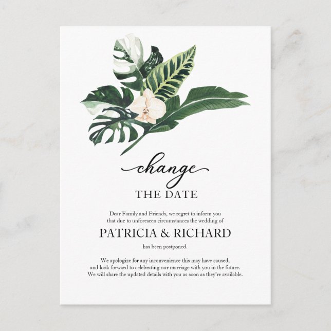 Carte Postale Changement Tropical Report De Date De Mariage (Devant)