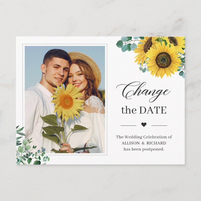 Carte Postale Changer la date Classy Tournesol Eucalyptus Photo (Devant)