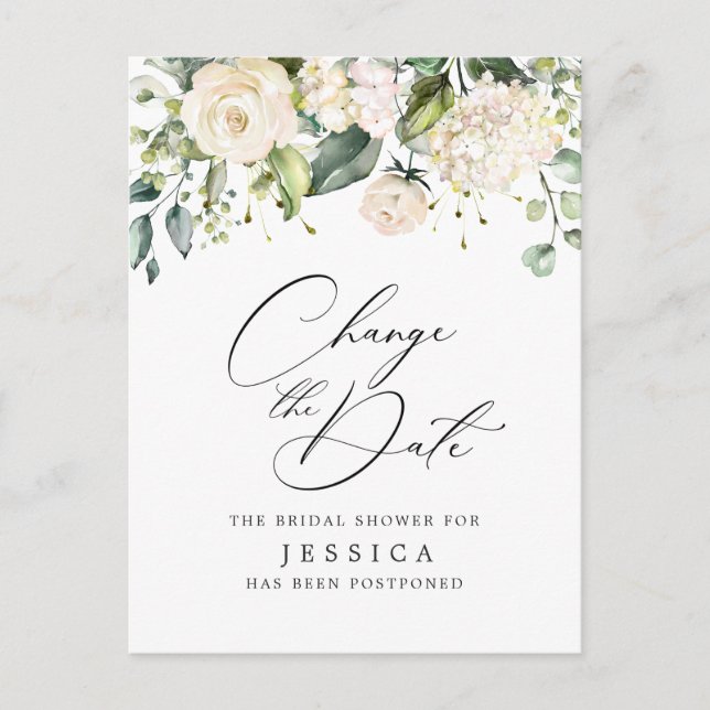 Carte Postale Changer la date de la douche de mariée Fleurs rose (Devant)