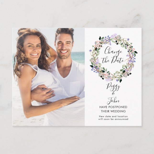 Carte Postale Changer la date du mariage reporté Photo Script (Devant)