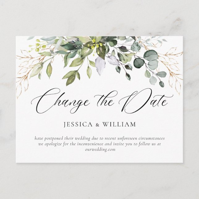 Carte Postale Changer la date Élégant Mariage au Eucalyptus (Devant)