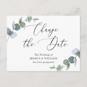 Carte Postale Changer la date Élégant mariage au eucalyptus