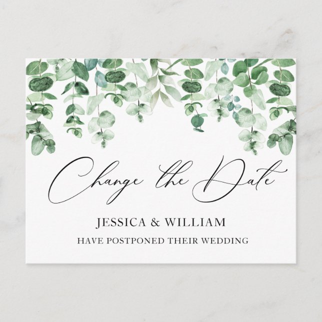 Carte Postale Changer la date Élégant mariage eucalyptus (Devant)