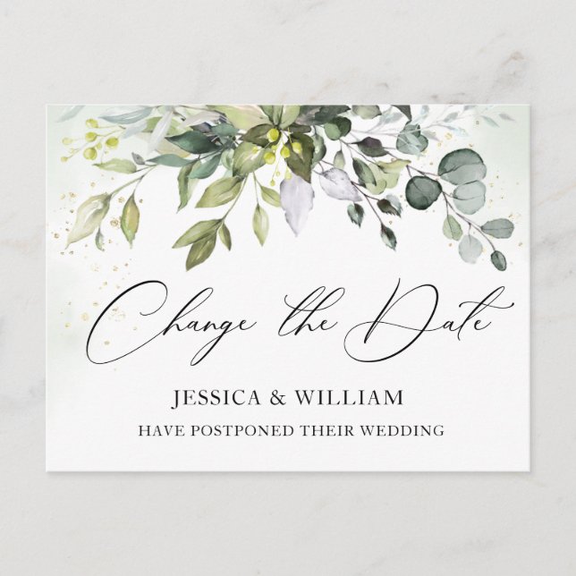 Carte Postale Changer la date Élégant mariage eucalyptus (Devant)