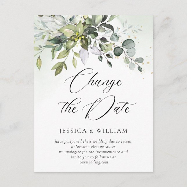 Carte Postale Changer la date Élégant Mariage Eucalyptus (Devant)