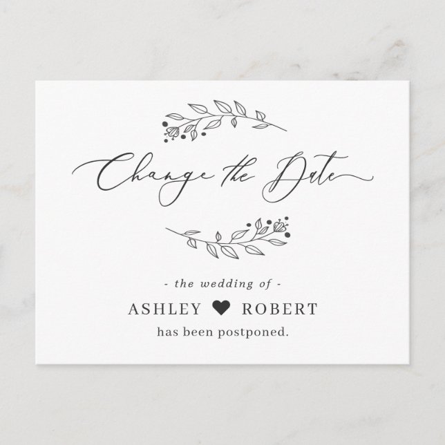 Carte Postale Changer la date reportée Simple feuilles dessinées (Devant)